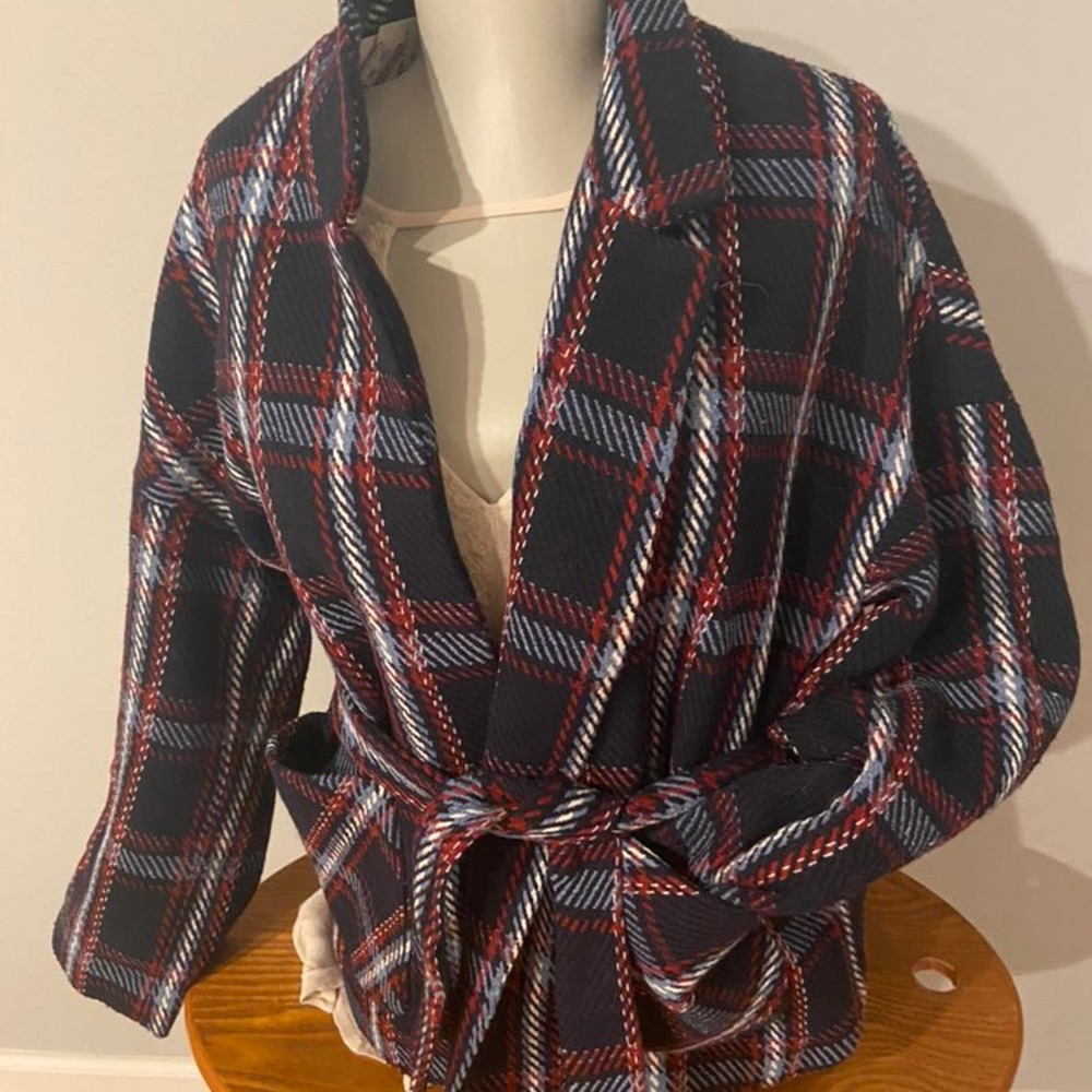 New FRENCH Wool Blend Striped Waist Jacket Sz M/L